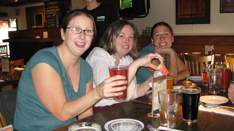 IMG_0605.JPG - Our first round at 21st Ammendment. Yes, that is watermellon in Amy's beer.